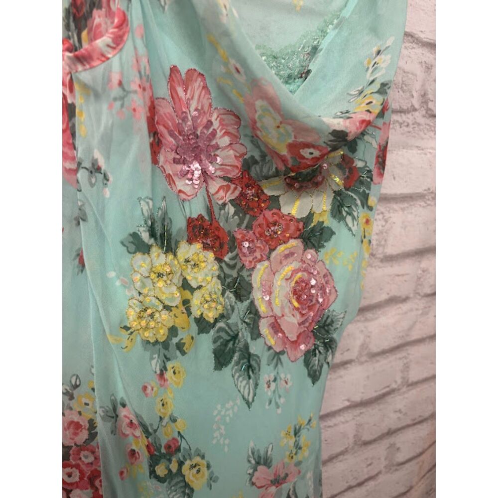 Connected Apparel Y2k Dress sheath Beaded Sequins Floral Cowl Neck Fairy XL blue - Picture 2 of 5